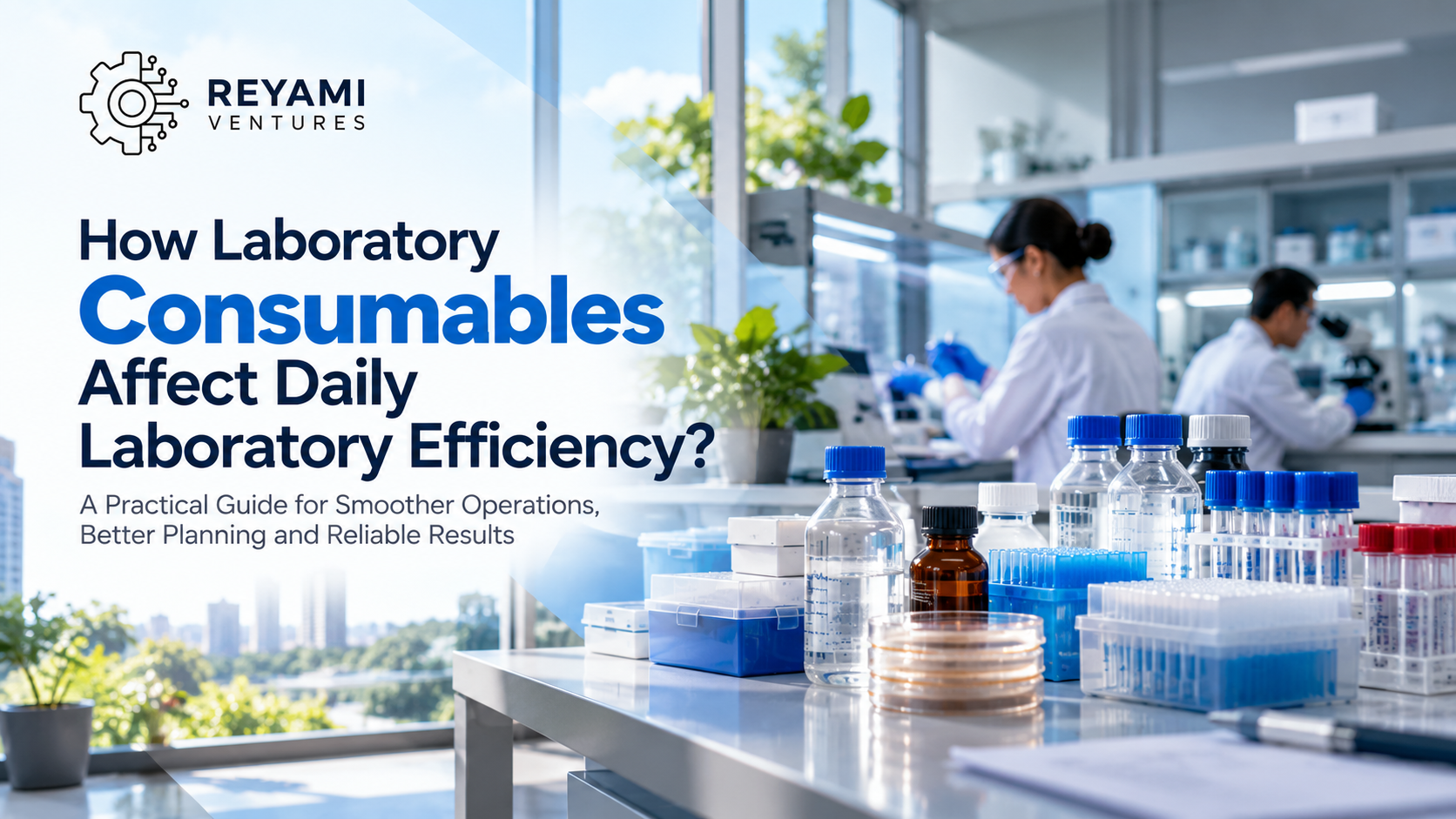 Laboratory professional organizing consumables beside laboratory equipment